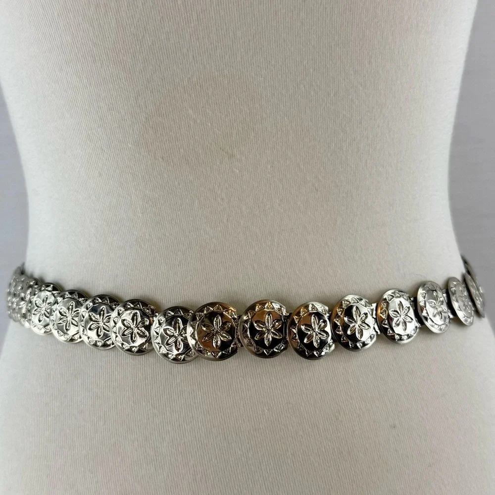 Vintage Silver Floral Sand Dollar Medallion Waist Chain Belt
